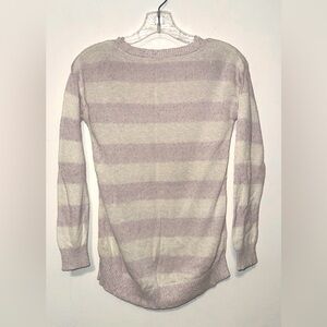 LOFT Women's XS Striped Crew Neck Lounge Long Sleeve Knit Sweater Purple Cream